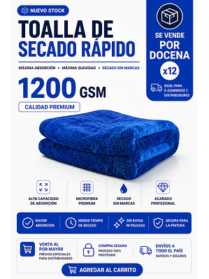TOALLA DE SECADO 1200 GSM 60X90 CM DOCENA (12 UND)