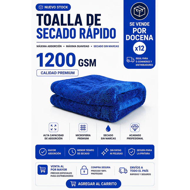 TOALLA DE SECADO 1200 GSM 60X90 CM DOCENA (12 UND) 1
