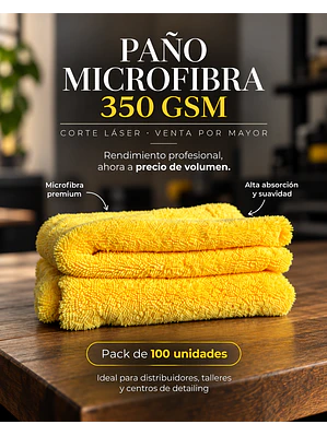 PAÑOS MICROFIBRA AMARILLA 350 GSM – VENTA POR MAYOR – PACK 100 UNIDADES