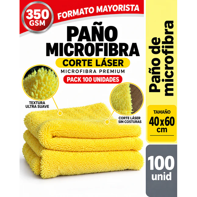 PAÑOS MICROFIBRA AMARILLA 350 GSM – VENTA POR MAYOR – PACK 100 UNIDADES 1