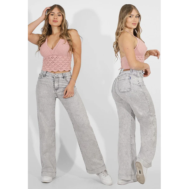 Jeans Wide Leg Gris Claro