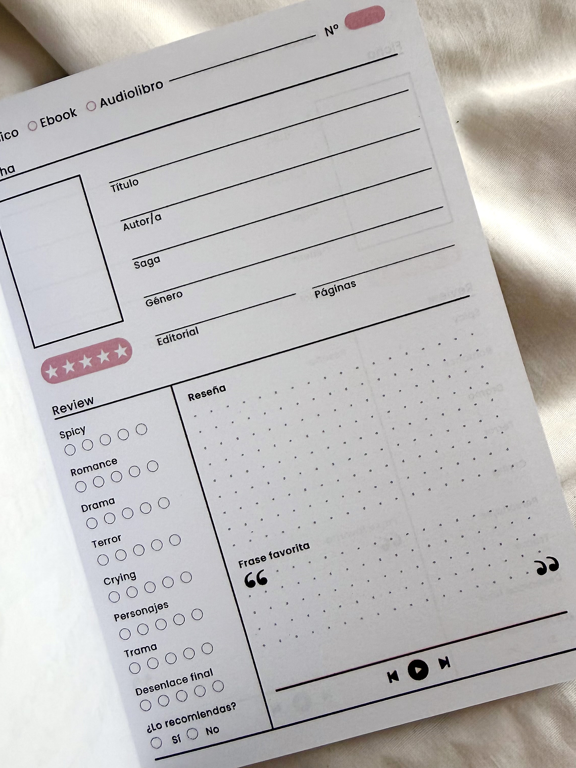 Reading journal pocket 3