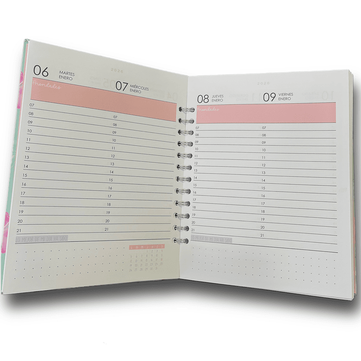 Agenda 2026 2 días por página con horas (Medio oficio) 1