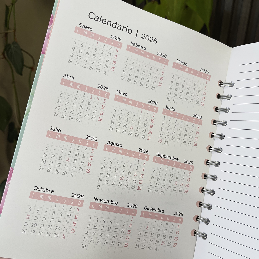 Agenda 2026 2 días por página con horas (Medio oficio) 2