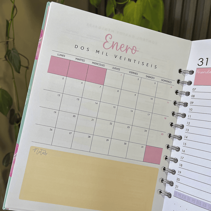 Agenda 2026 2 días por página con horas (Medio oficio) 5