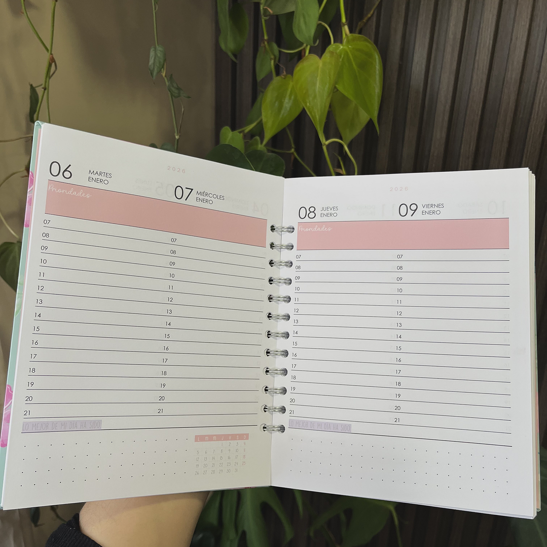Agenda 2026 2 días por página con horas (Medio oficio) 4