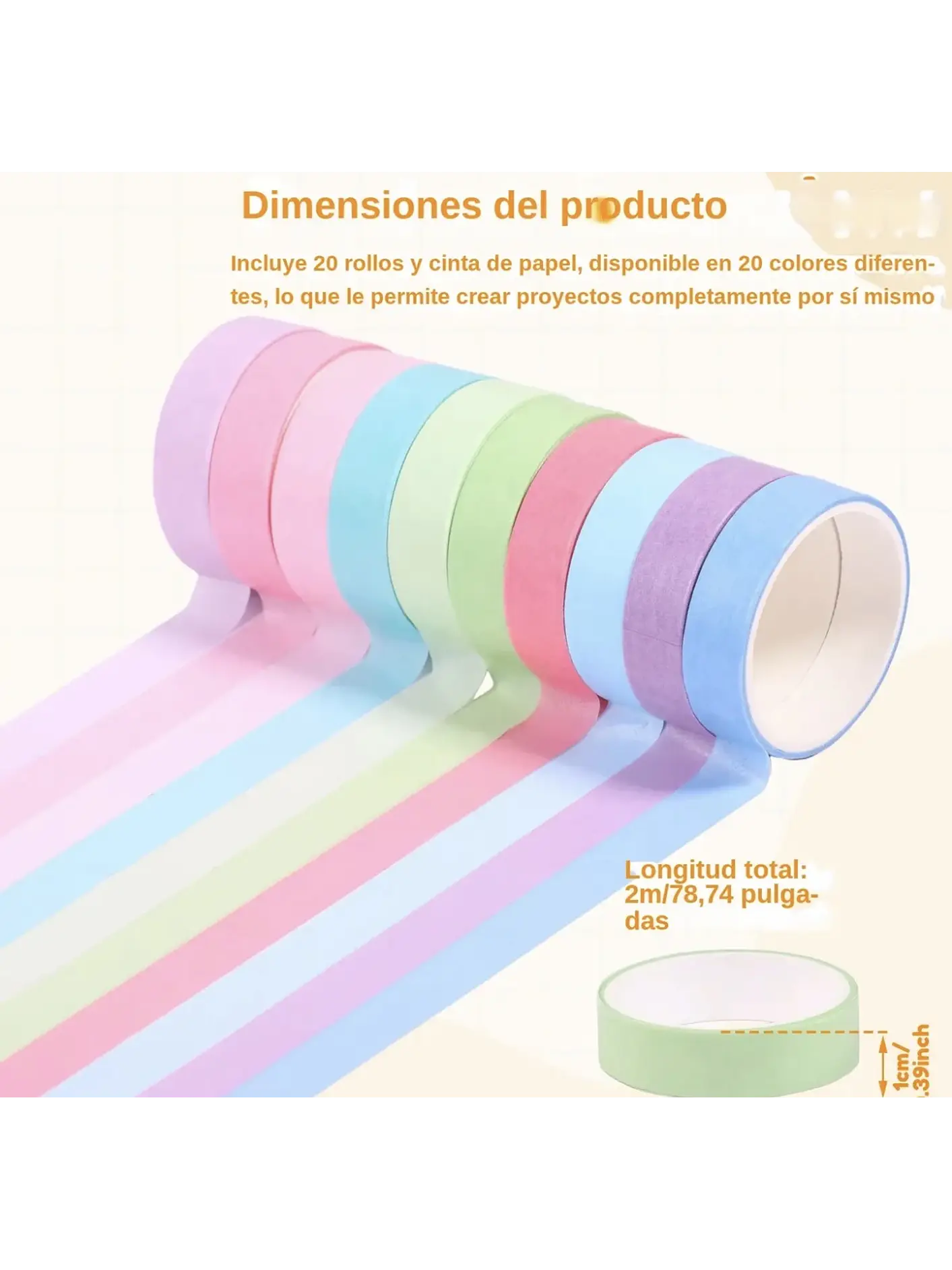 Washi tape 20 rollos tonos pastel 3