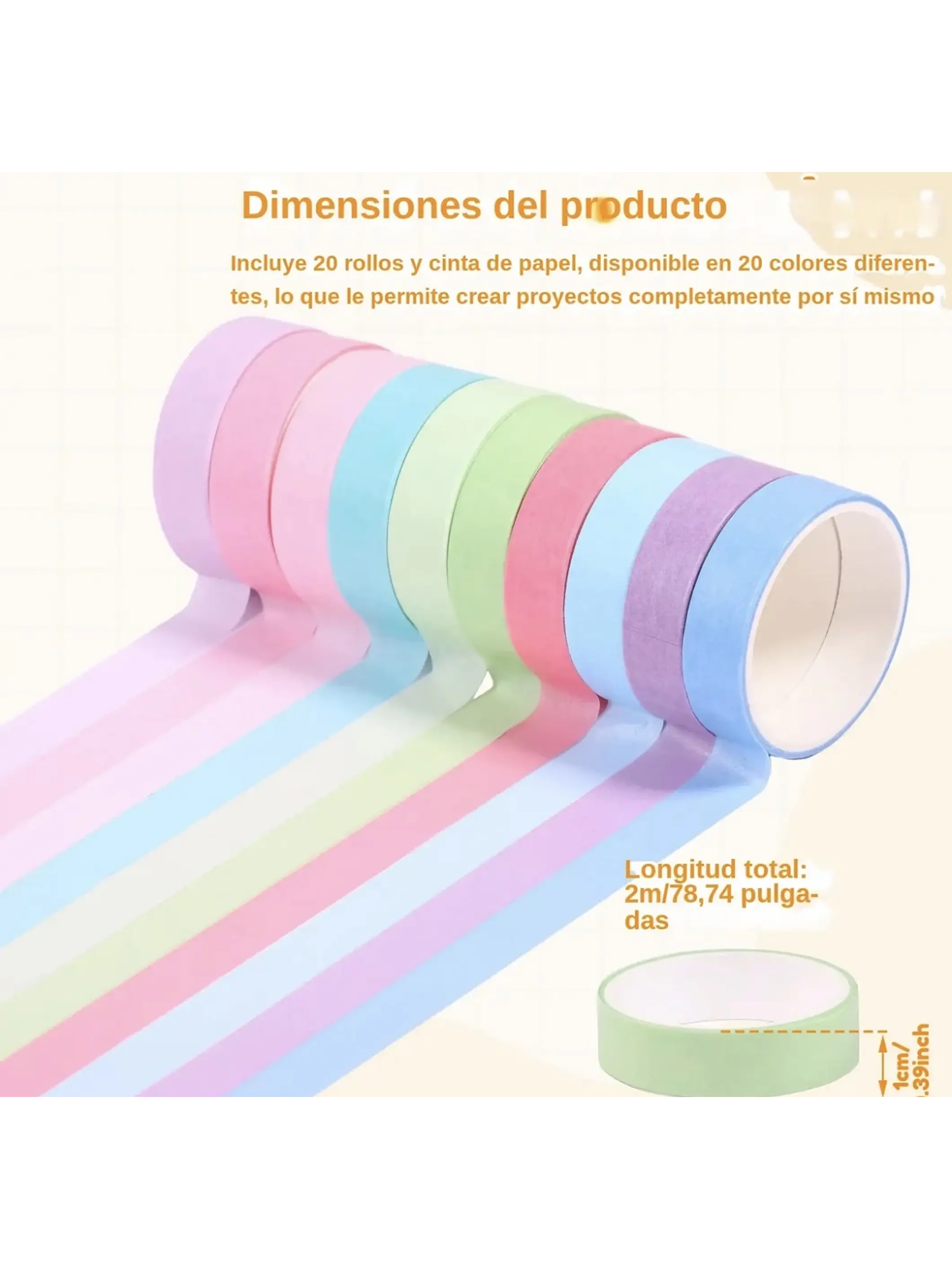 Washi tape 20 rollos tonos pastel 3