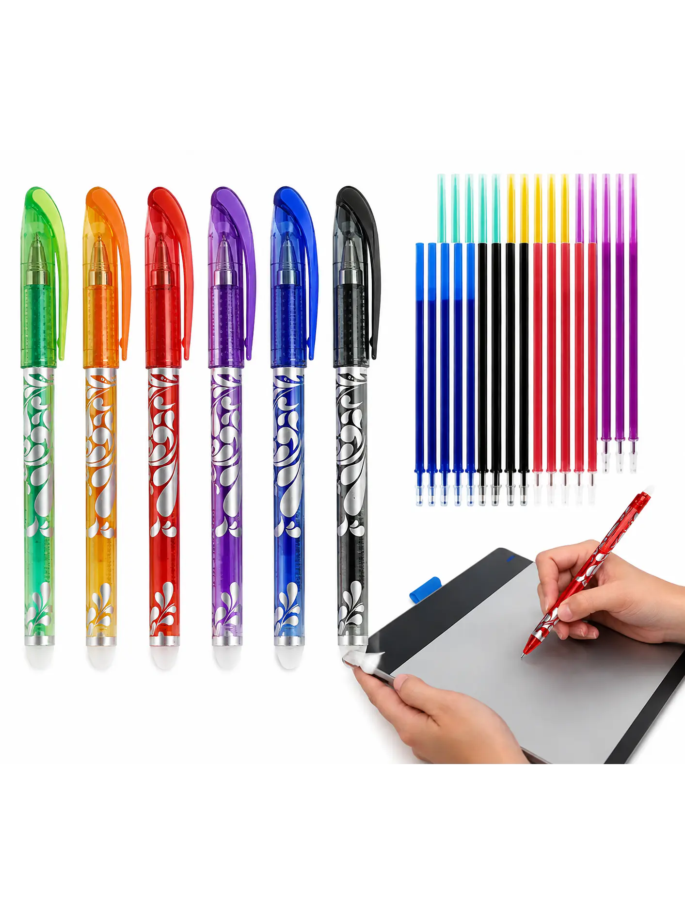 6 Lápices Borrables (tinta gel) + 30 recargas 2
