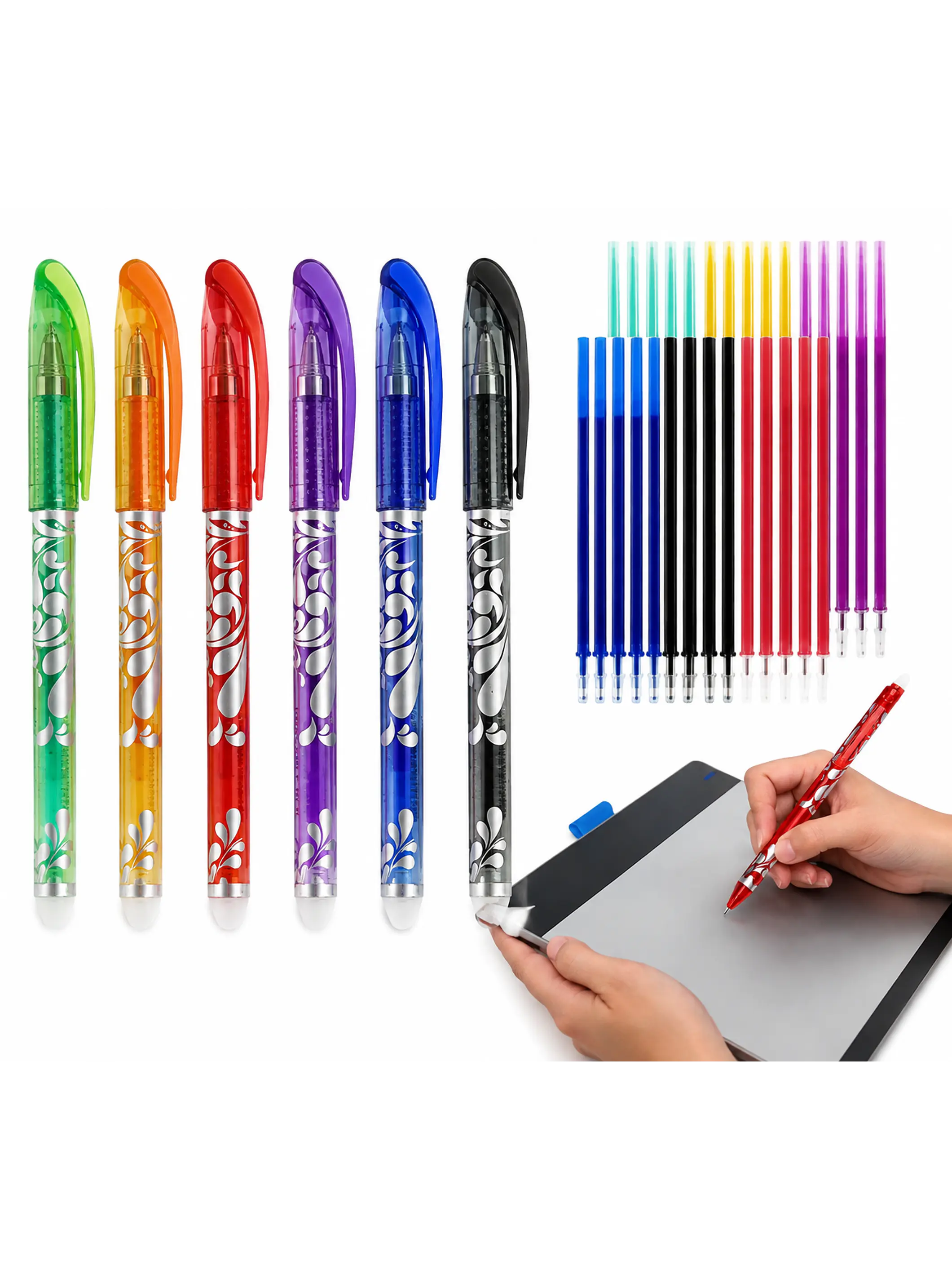 6 Lápices Borrables (tinta gel) + 30 recargas 2