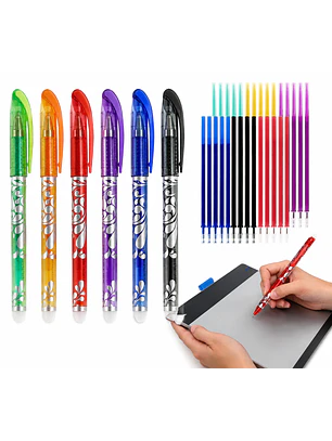 6 Lápices Borrables (tinta gel) + 30 recargas
