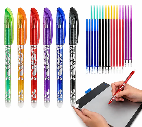 6 Lápices Borrables (tinta gel) + 30 recargas
