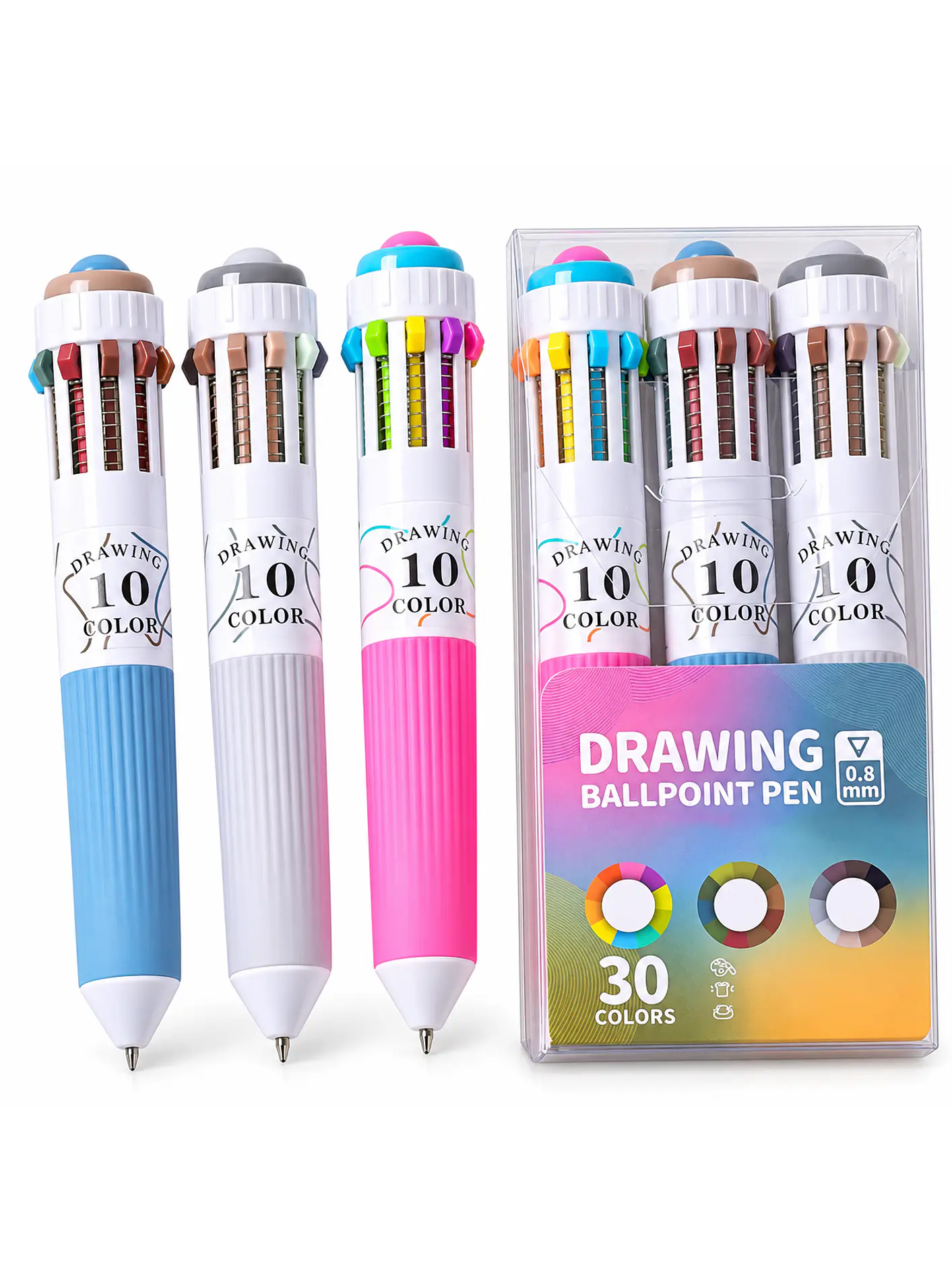 Bolígrafo retráctil 10 colores (Set 3 lápices)  1