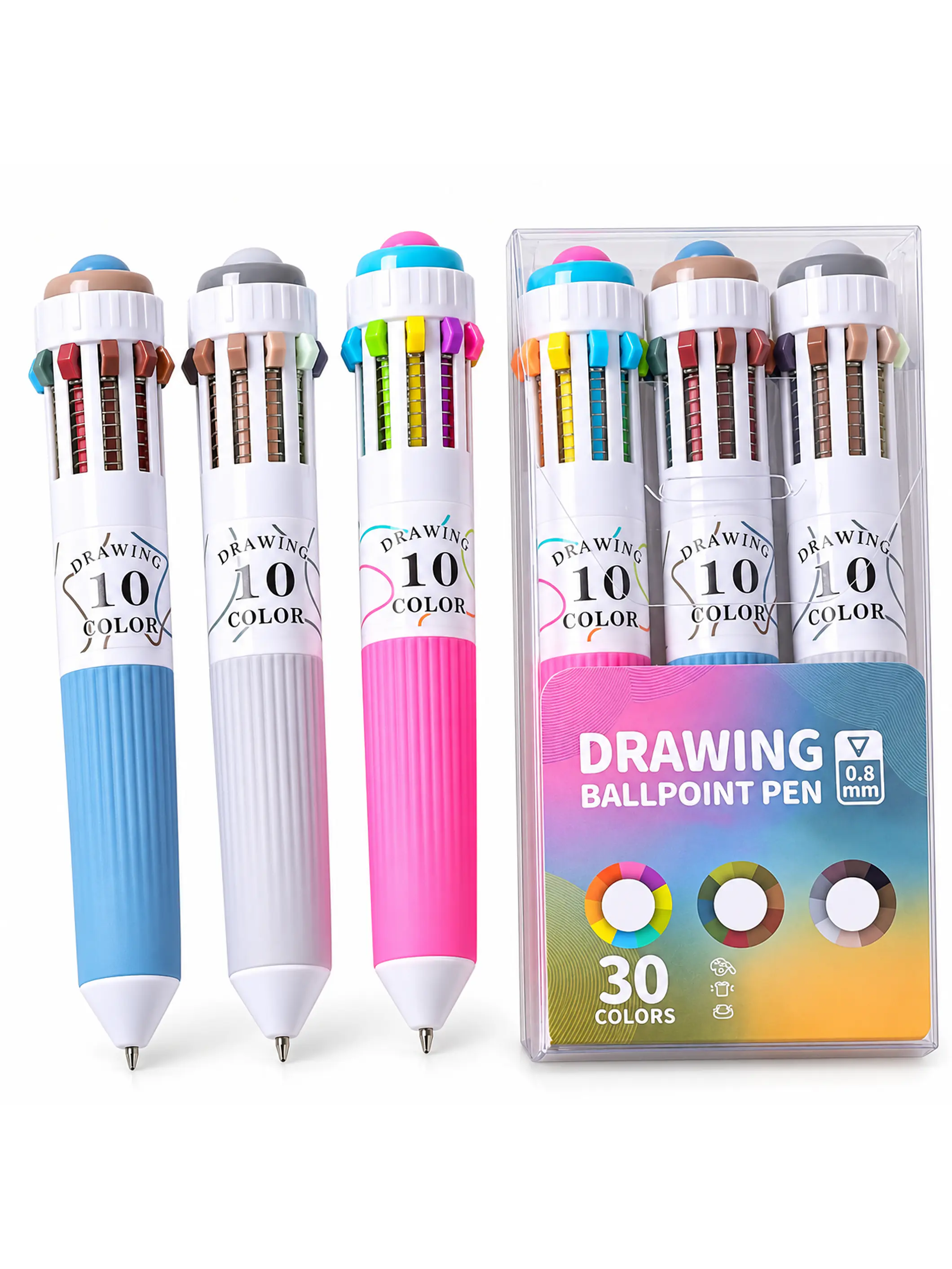 Bolígrafo retráctil 10 colores (Set 3 lápices)  1