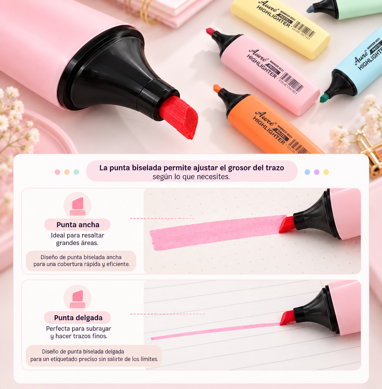Destacadores 6 colores pastel  2