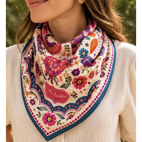 Pañuelo bohemio pájaros y flores