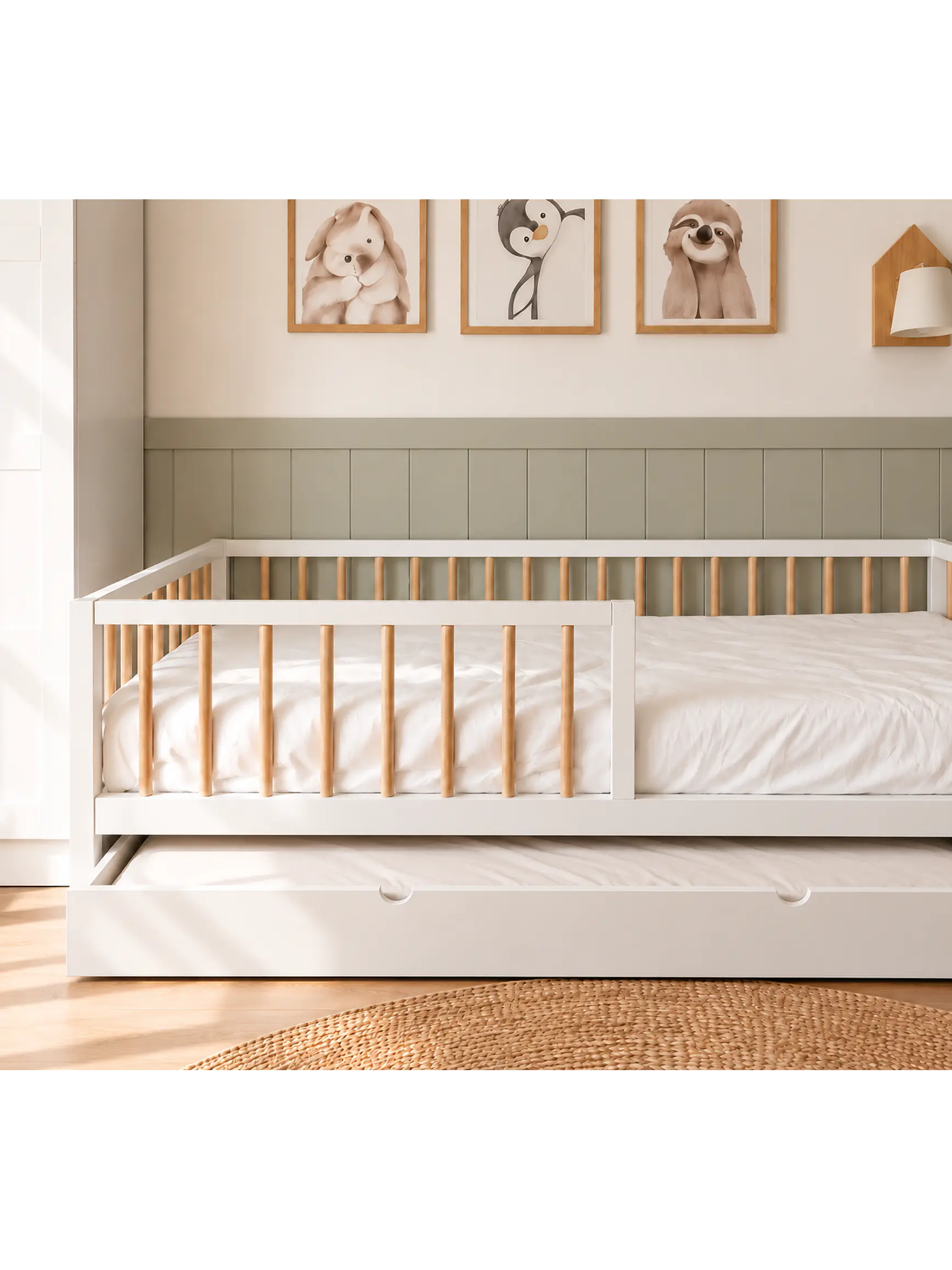 Lit Montessori avec tiroir blanc 2