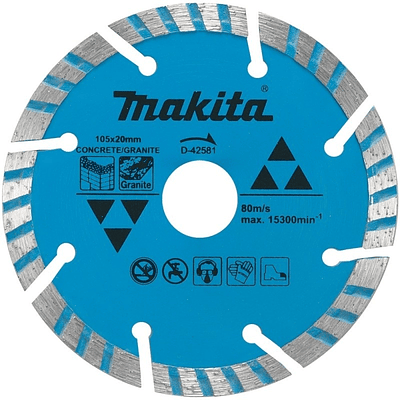 Disco Diamantado 105mm x 20mm Tub-Seg/ Seco / Concr, Granito (Con Anillo 16 mm) Makita