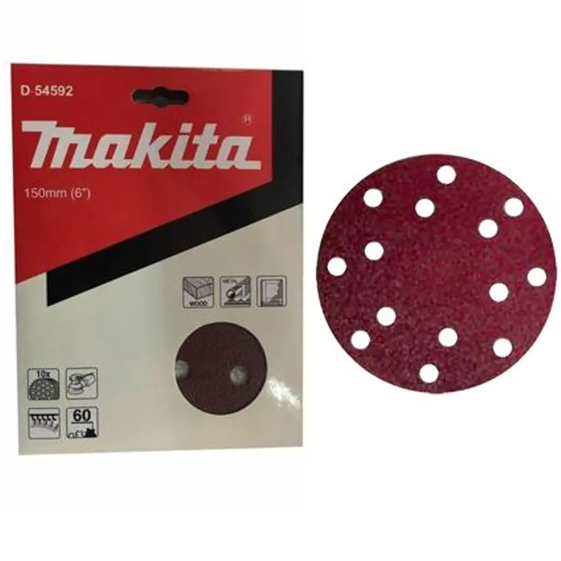 Disco Lija Abrasivo Makita 150mm #60 Velcro 10 Pzs Bo6030/6040 2