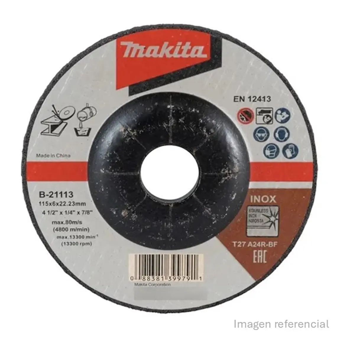 Disco Desbaste Acero Inoxidable 115 x 6 x 22,23mm Para Trabajo Pesado Makita 1