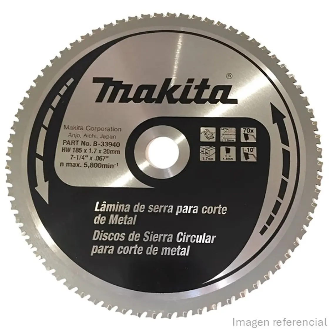 Disco 7 1/4 70D corte metal Makita B-33940 1