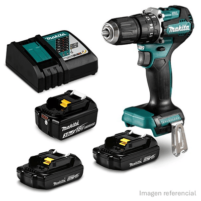 Taladro percutor inal. Makita mod. DHP487SYX2-2 con 3 Baterías y cargador
