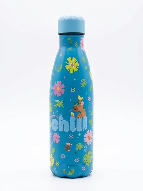 Garrafa Térmica Infantil em Aço Inoxidável 500 ml – Capivara "Born to Chill"