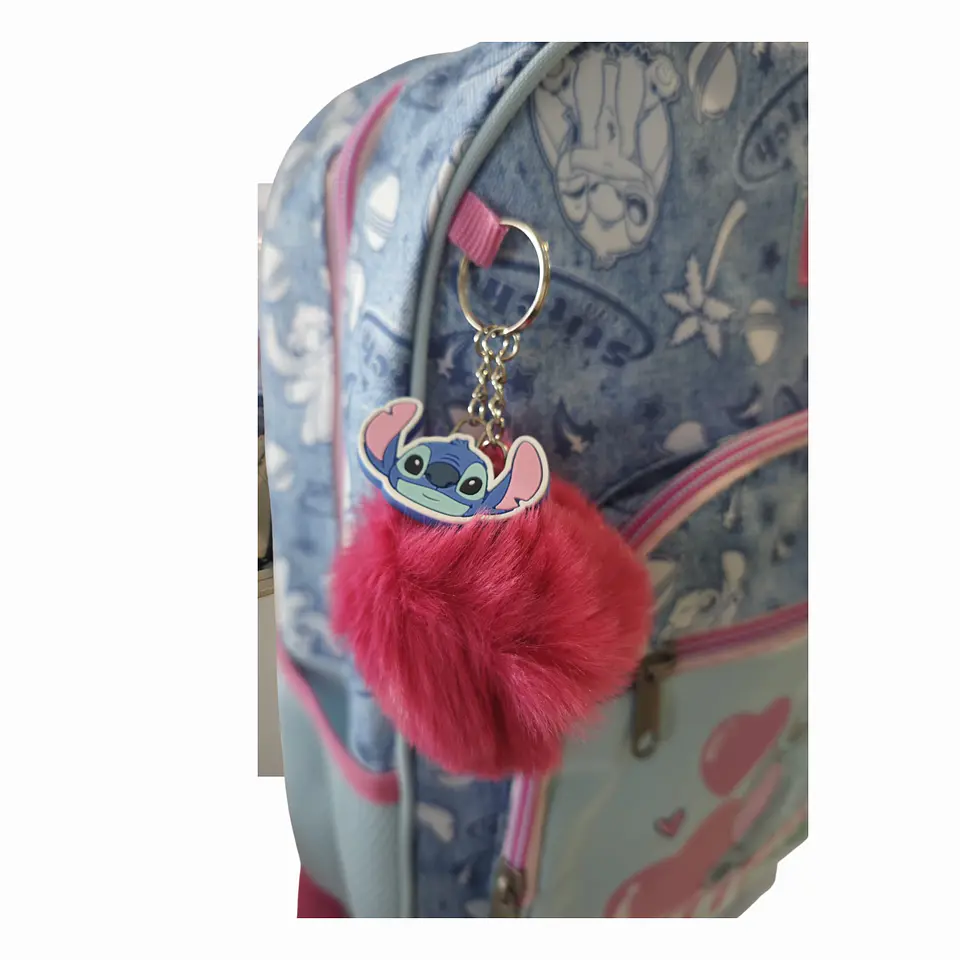 Mochila Escolar Stitch Disney Adaptável a Carrinho com Pompom Rosa 4