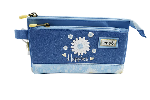 Estojo Triplo Enso Happiness Azul com Margaridas