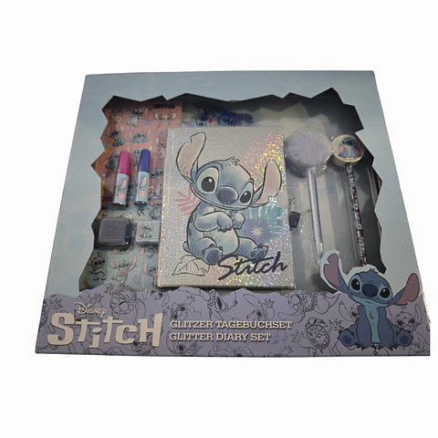 Conjunto Diário Glitter Stitch Disney com Cadeado e Acessórios