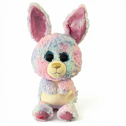 Peluche Coelho Multicolorido com Olhos Brilhantes e Detalhes Metalizados