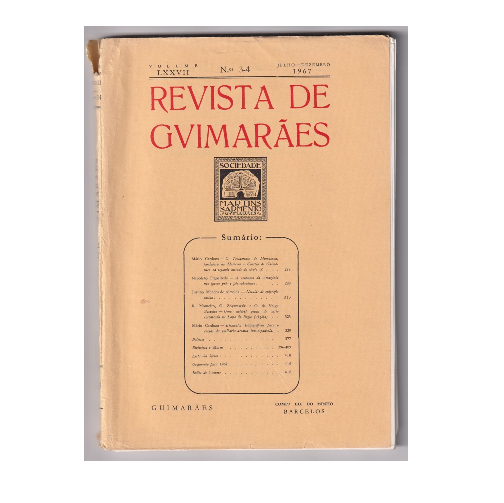 REVISTA DE GUIMARÃES. VOL. LXXVII. N.º 3-4, 1967