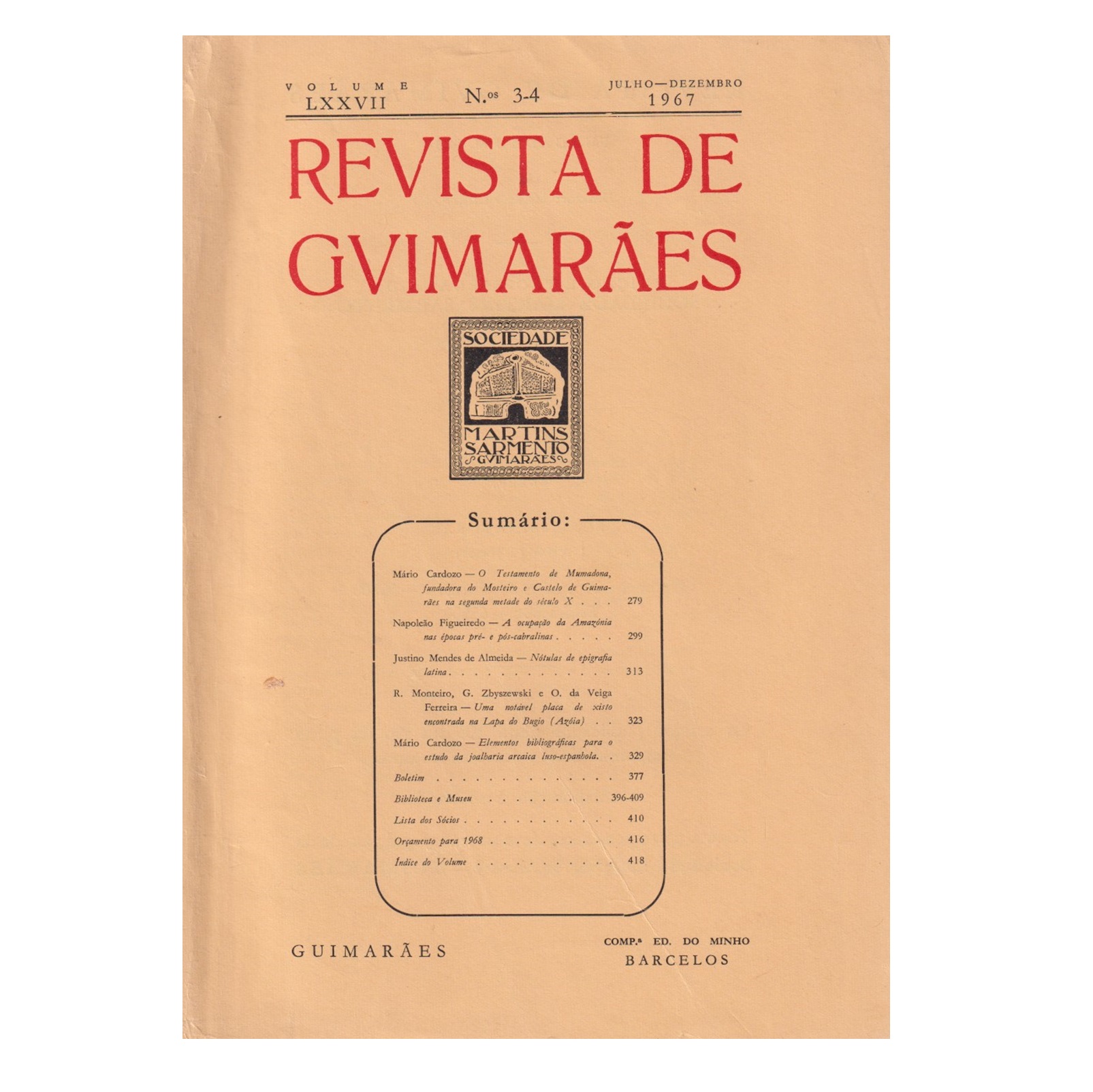 REVISTA DE GUIMARÃES. VOL. LXXVII. N.º 3-4, 1967