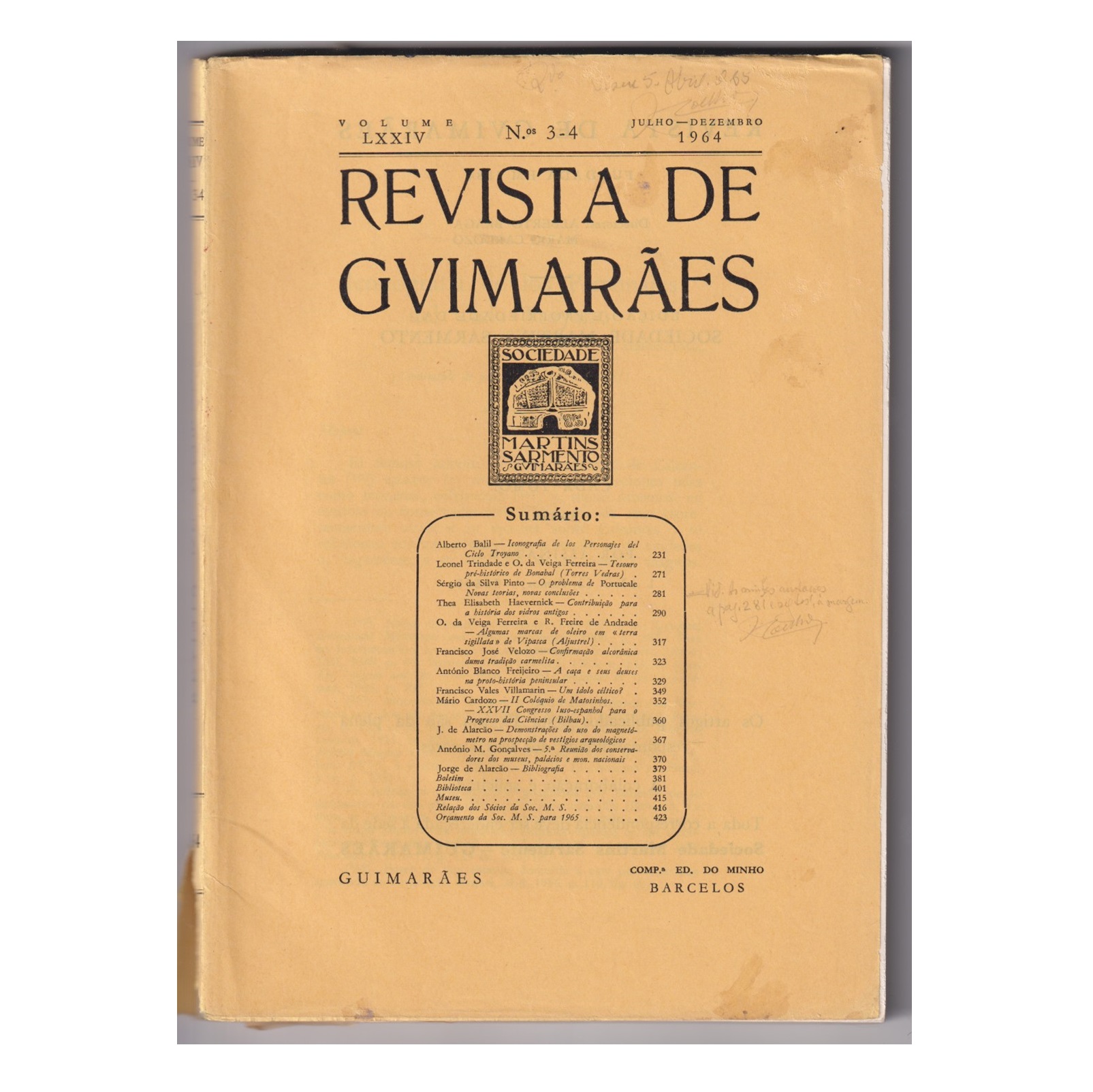 REVISTA DE GUIMARÃES. VOL. LXXIV. N.º 3-4, 1964