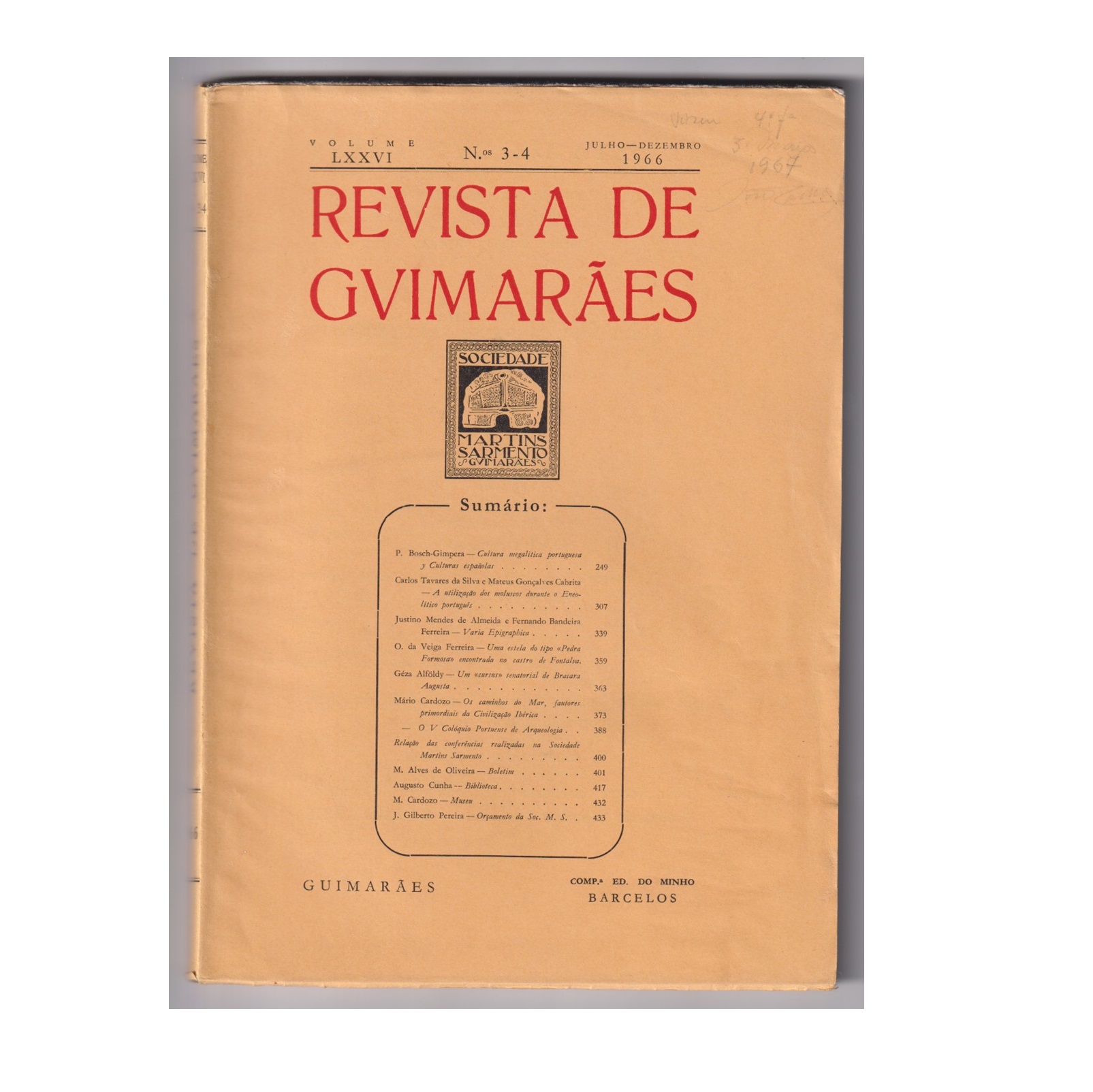 REVISTA DE GUIMARÃES. VOL. LXXVI. N.º 3-4, 1966