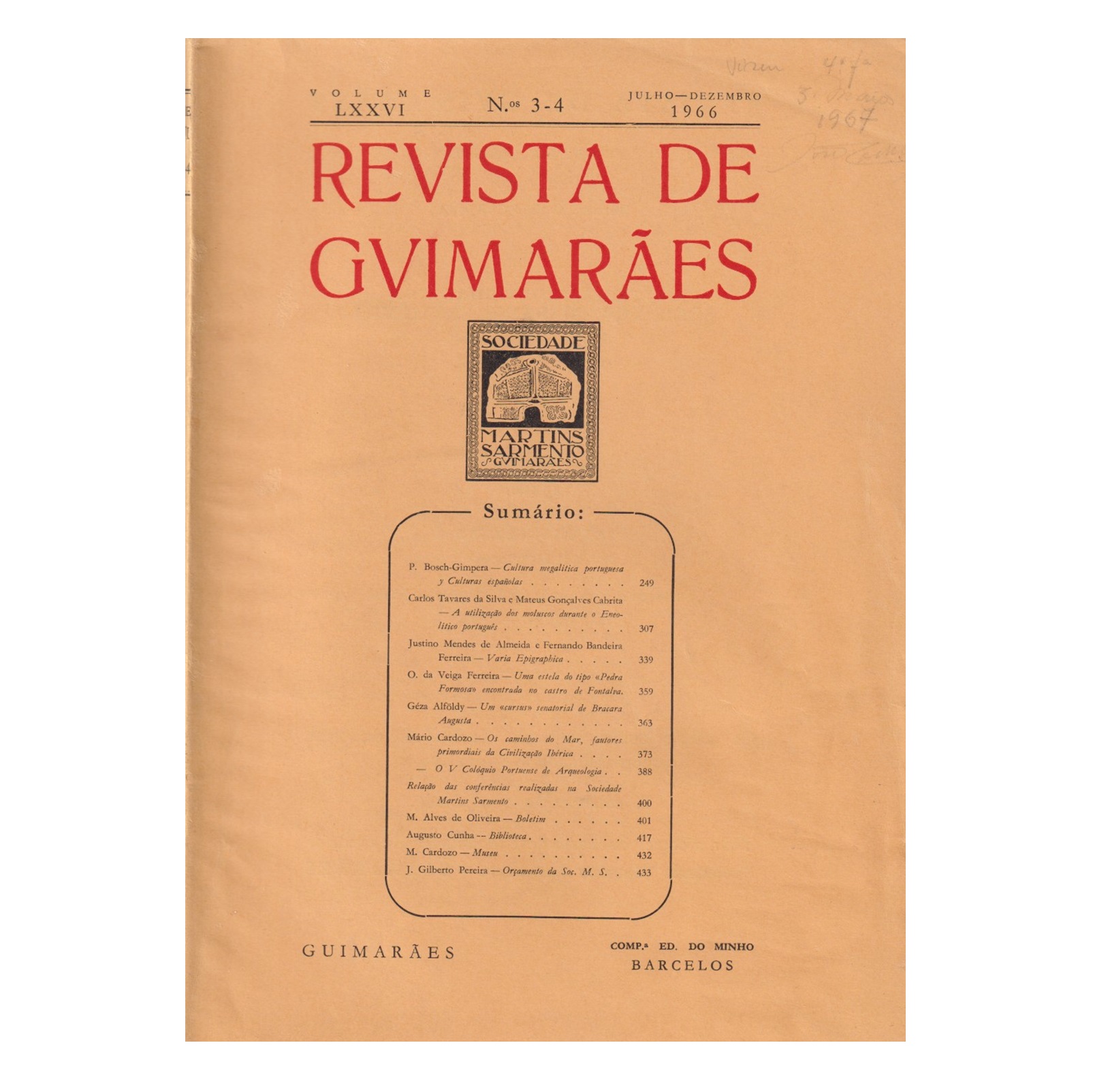REVISTA DE GUIMARÃES. VOL. LXXVI. N.º 3-4, 1966