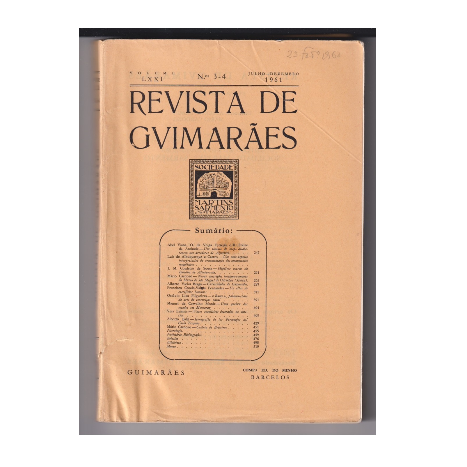 REVISTA DE GUIMARÃES. VOL. LXXI. N.º 3-4, 1961