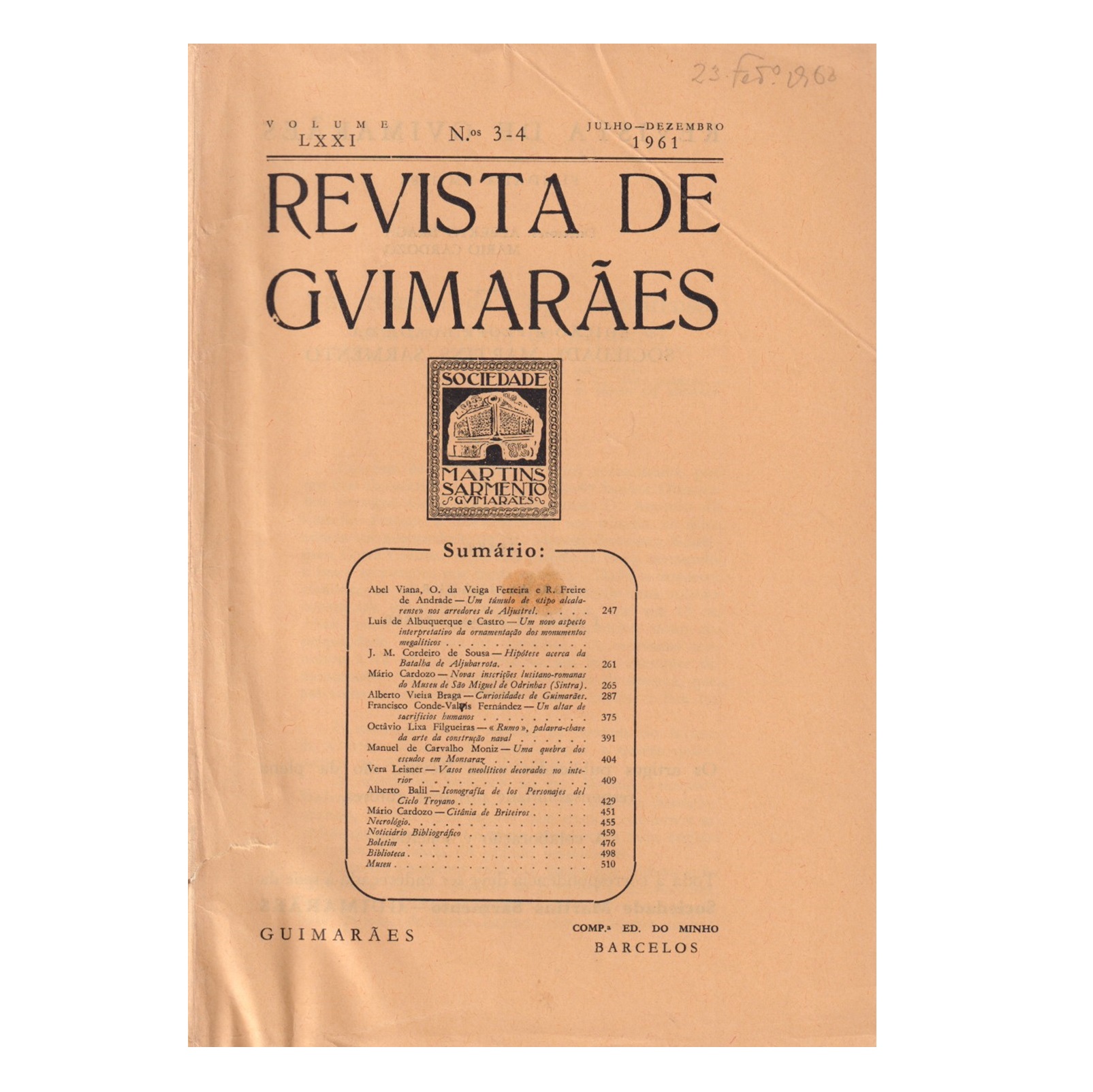 REVISTA DE GUIMARÃES. VOL. LXXI. N.º 3-4, 1961