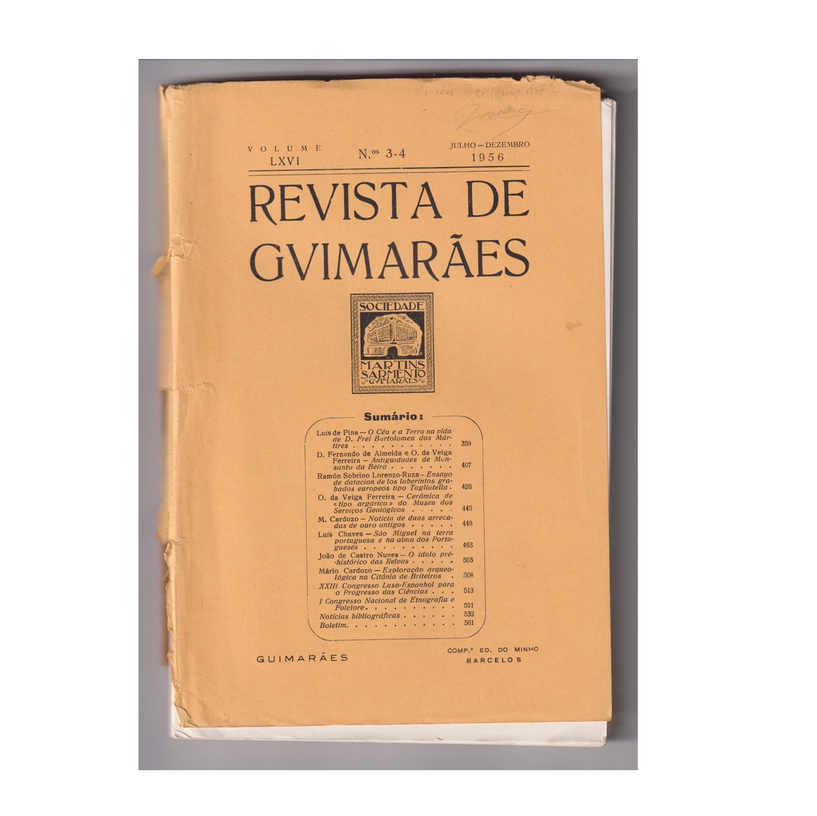REVISTA DE GUIMARÃES. VOL. LXVI. N.º 3-4, 1956