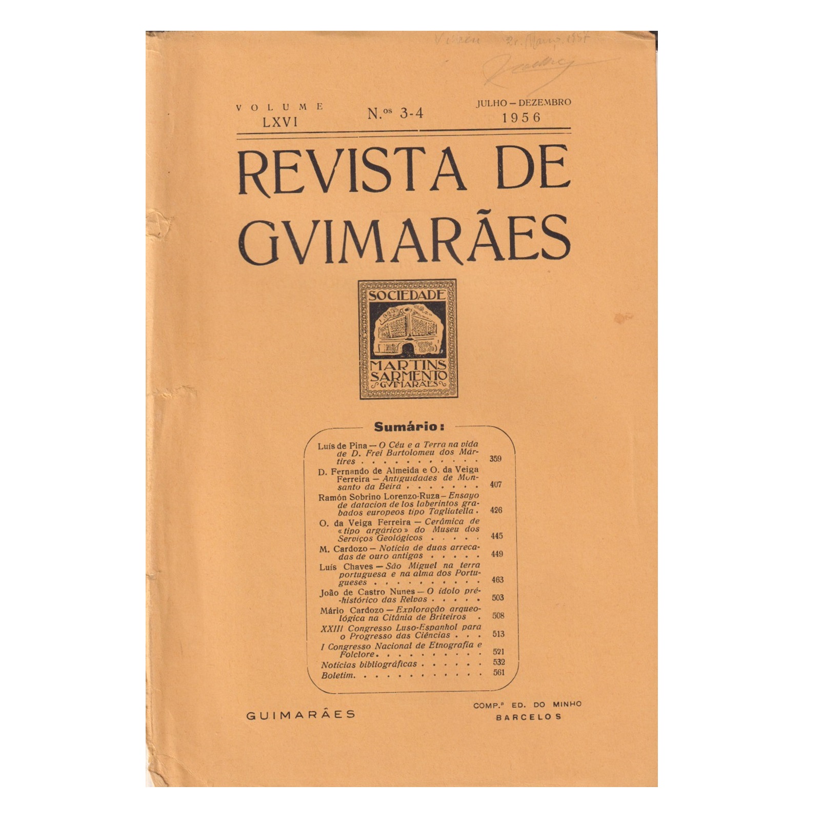 REVISTA DE GUIMARÃES. VOL. LXVI. N.º 3-4, 1956