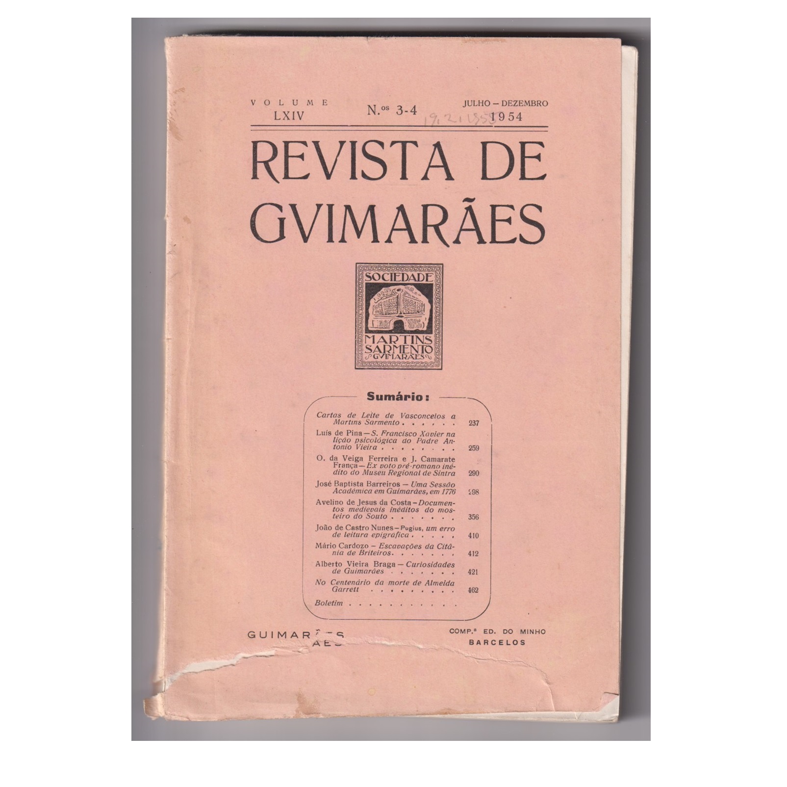 REVISTA DE GUIMARÃES. VOL. LXIV. N.º 3-4, 1954