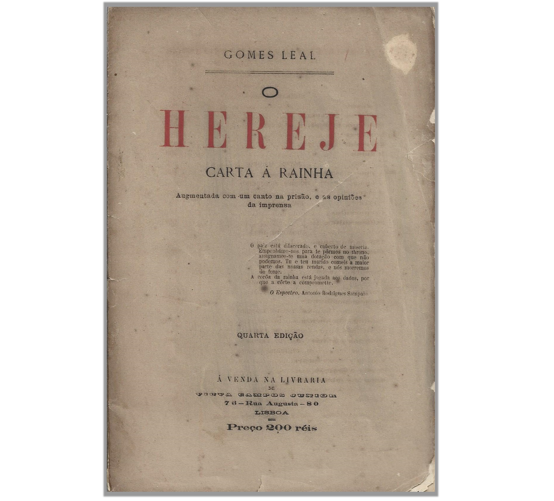 CARTA Á RAINHA A SENHORA D. MARIA PIA ÁCERCA DA QUEDA DOS THRONOS E DOS ALTARES