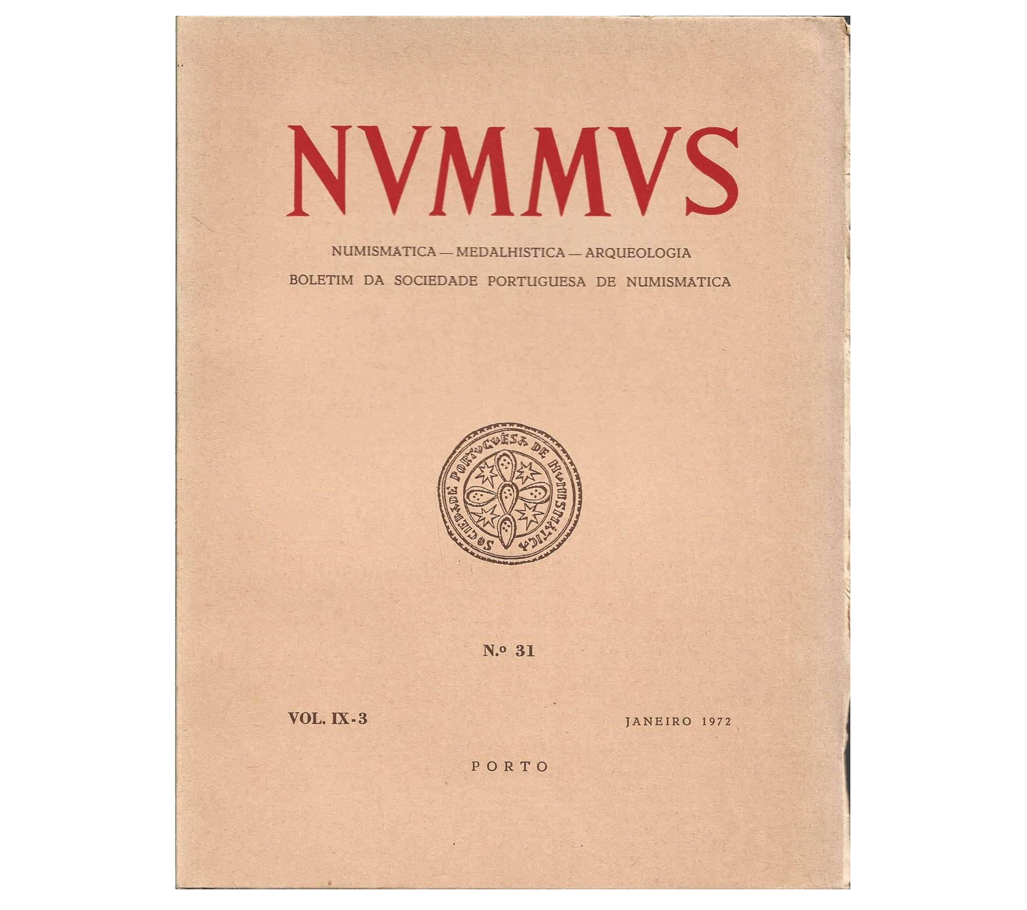 NUMMUS, BOLETIM DA SOCIEDADE PORTUGUESA DE NUMISMÁTICA.  nº 31