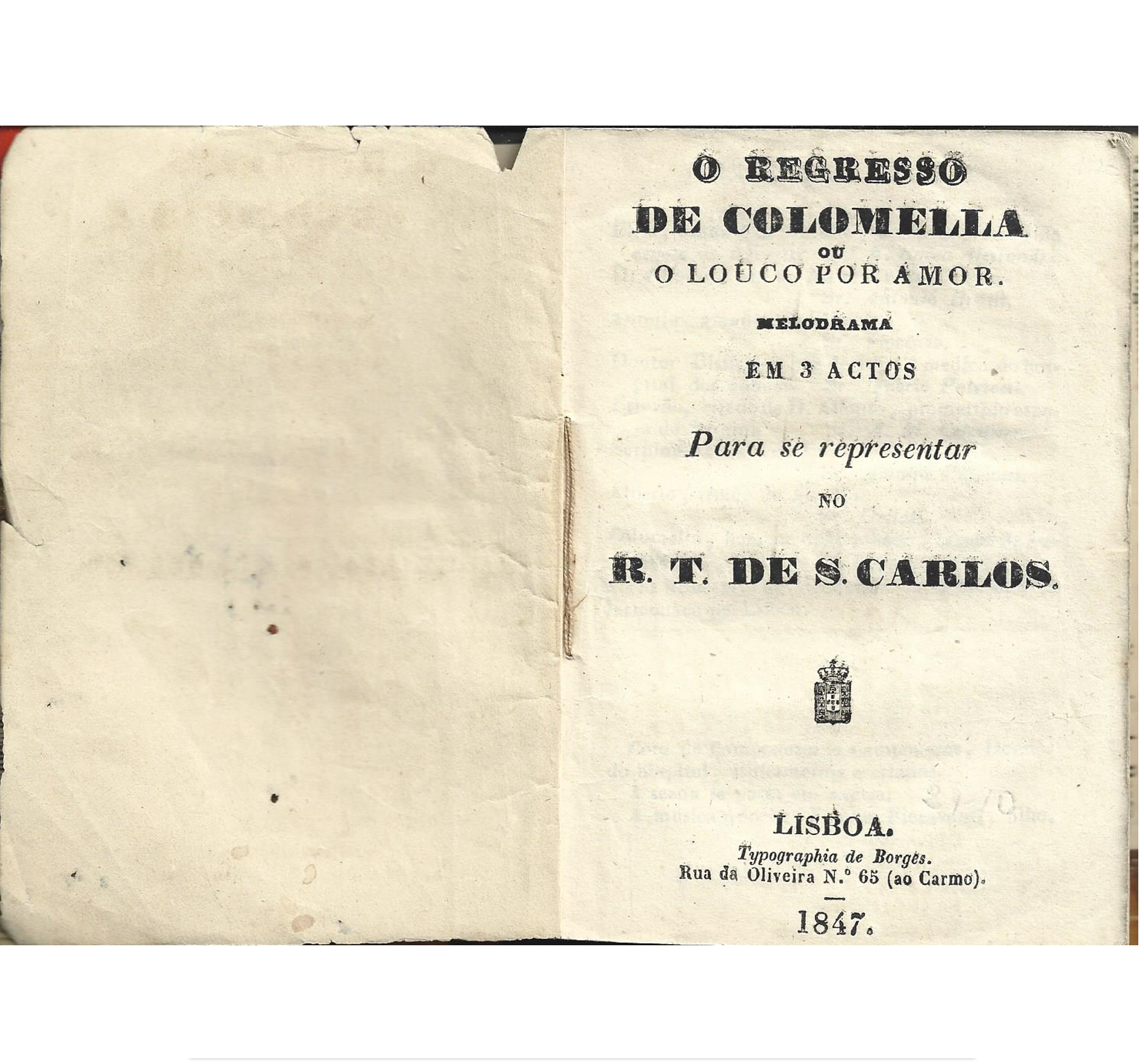[1847] O REGRESSO DE COLOMELLA OU O LOUCO POR AMOR
