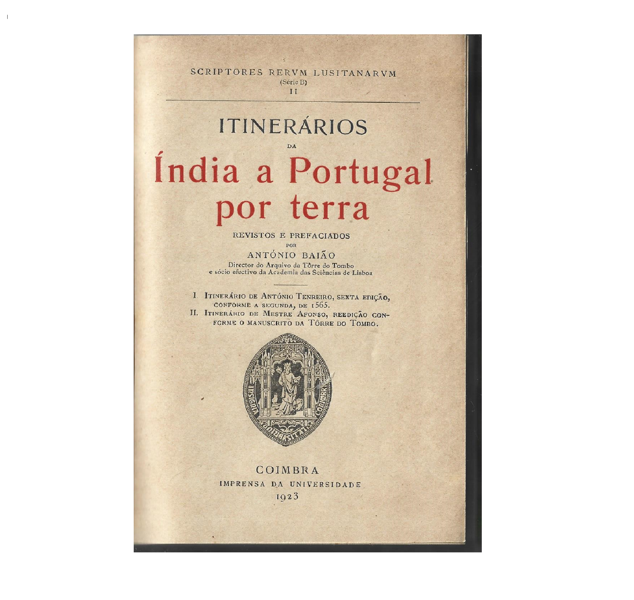 ITINERÁRIOS DA ÍNDIA A PORTUGAL POR TERRA