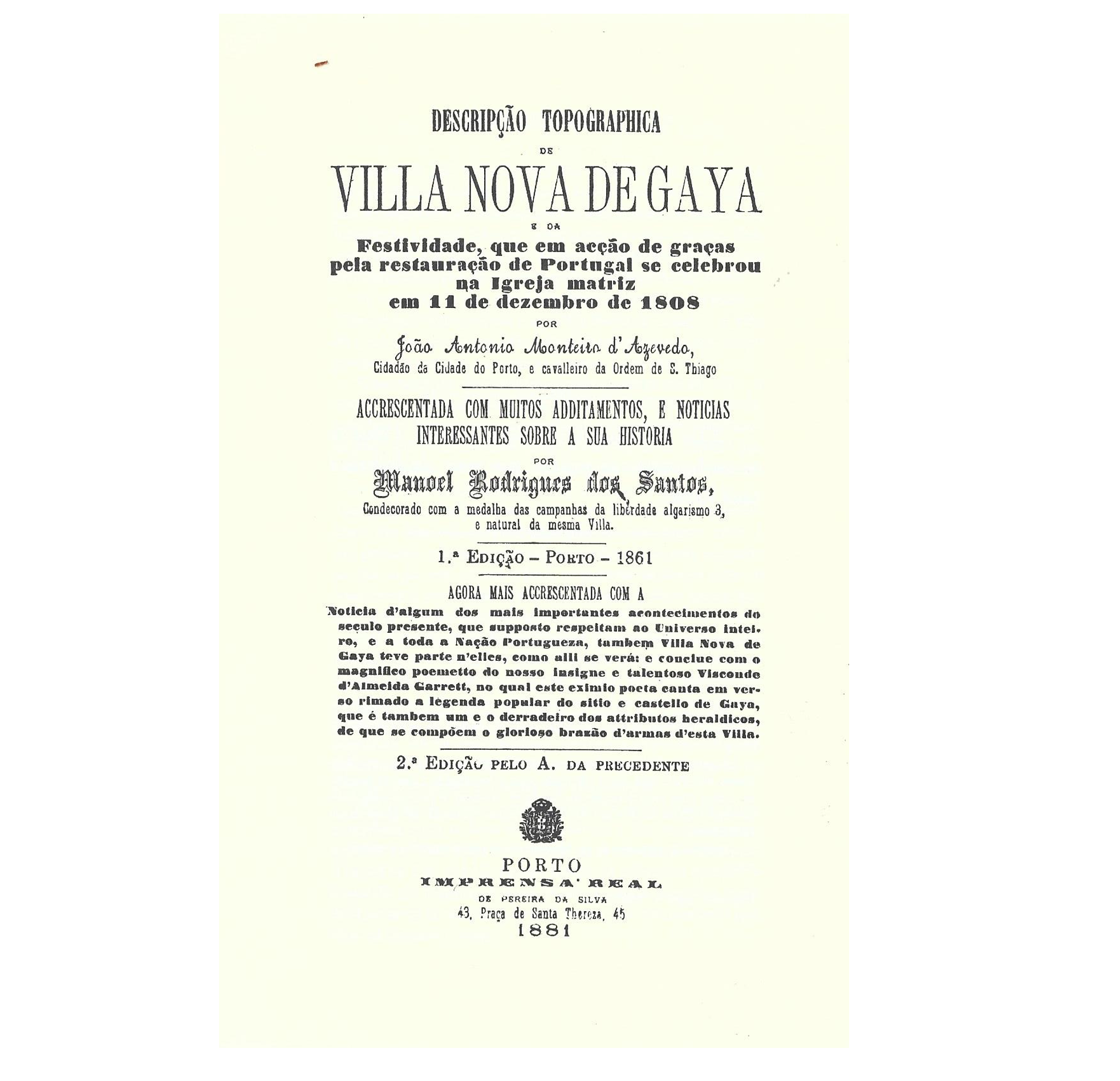 DESCRIPÇÃO TOPOGRAPHICA DE VILLA NOVA DE GAYA