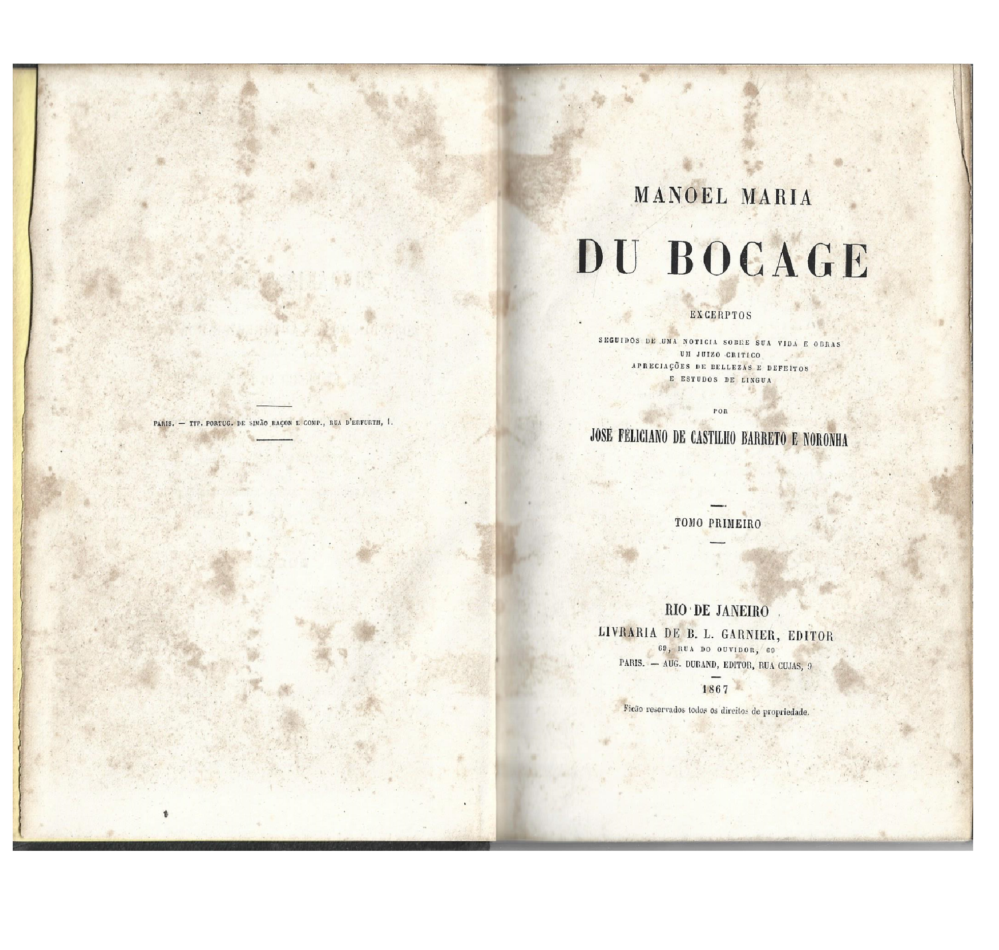 BOCAGE: EXCERPTOS SEGUIDOS DE UMA NOTICIA SOBRE SUA VIDA E OBRAS