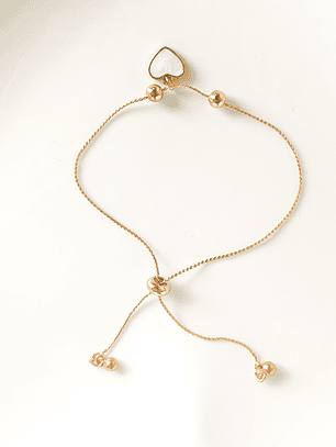 Pulseira Ajustável com Pendente de Coração em Madrepérola