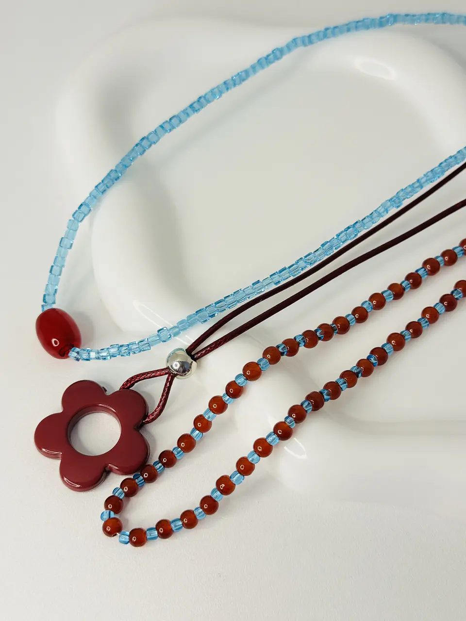 Set x3 Collares Flor Roja Mostacilla 3