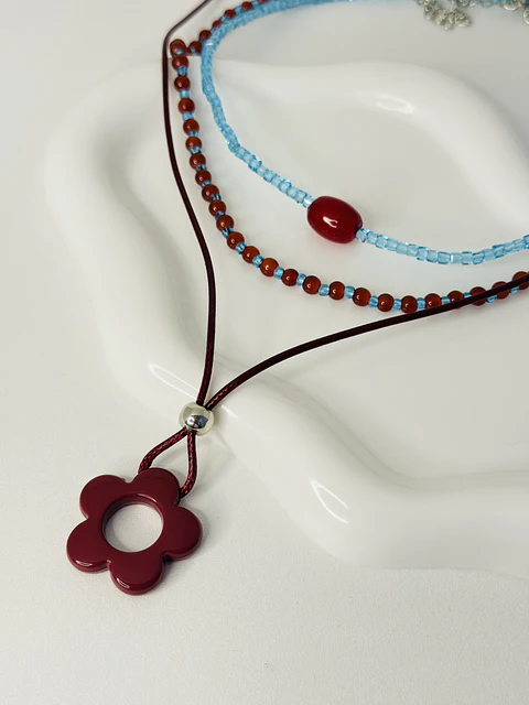 Set x3 Collares Flor Roja Mostacilla